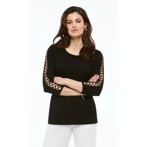 Orly Women's Black Cutout Sleeve Top Size M Scoop Neck Long Sleeves NWT